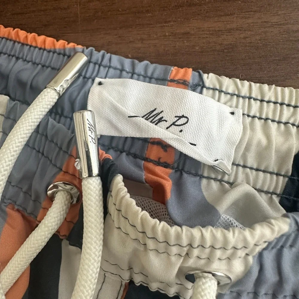 Mr Porter Mr P Swim Trunks Multicolor Wave Abstract Mesh Lined Drawstring Mens M